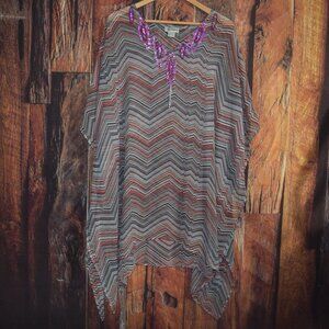 SIGNATURE JMB Women's Beaded Chiffon CAFTAN - EXCELLENT Condition - ONE SIZE